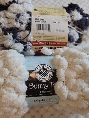 BUNNY TAIL YARN LOT OF 2 Red Heart Loops & Threads